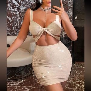 SHEIN SXY cut out ruched side glitter cami bodycon dress size large